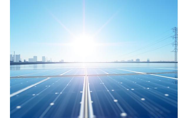 Solar panels on a rooftop with a clear sky, symbolizing clean energy mission