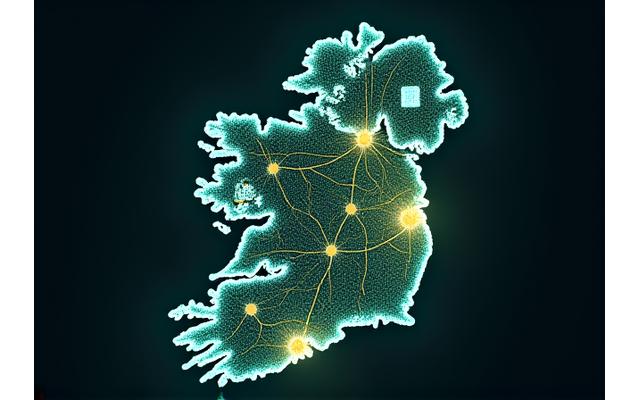 Digital representation of a smart energy grid connecting various renewable sources, symbolizing integrated vision