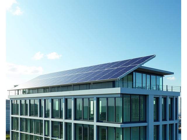 Large solar array on the roof of a modern commercial building in Dublin