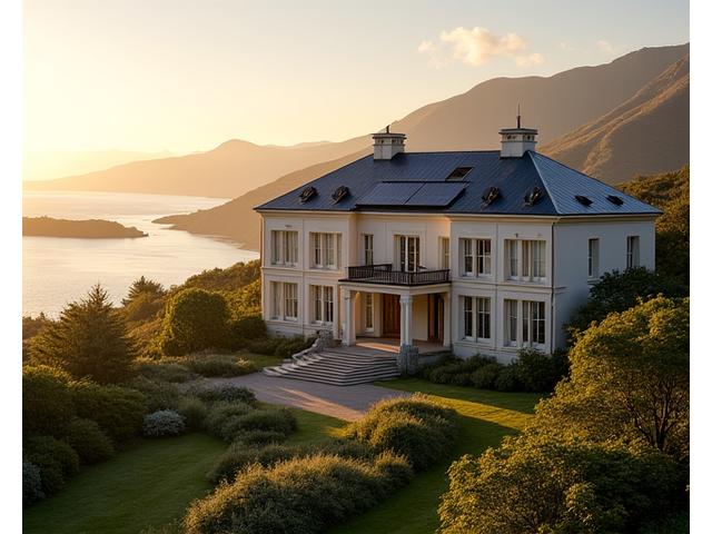 Exterior view of an eco-friendly hotel with visible green initiatives