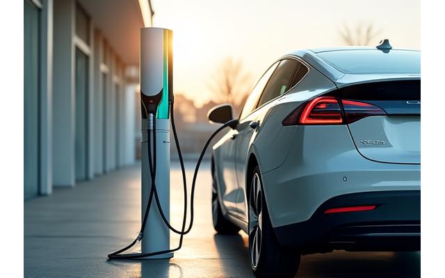Electric car charging at a modern charging station